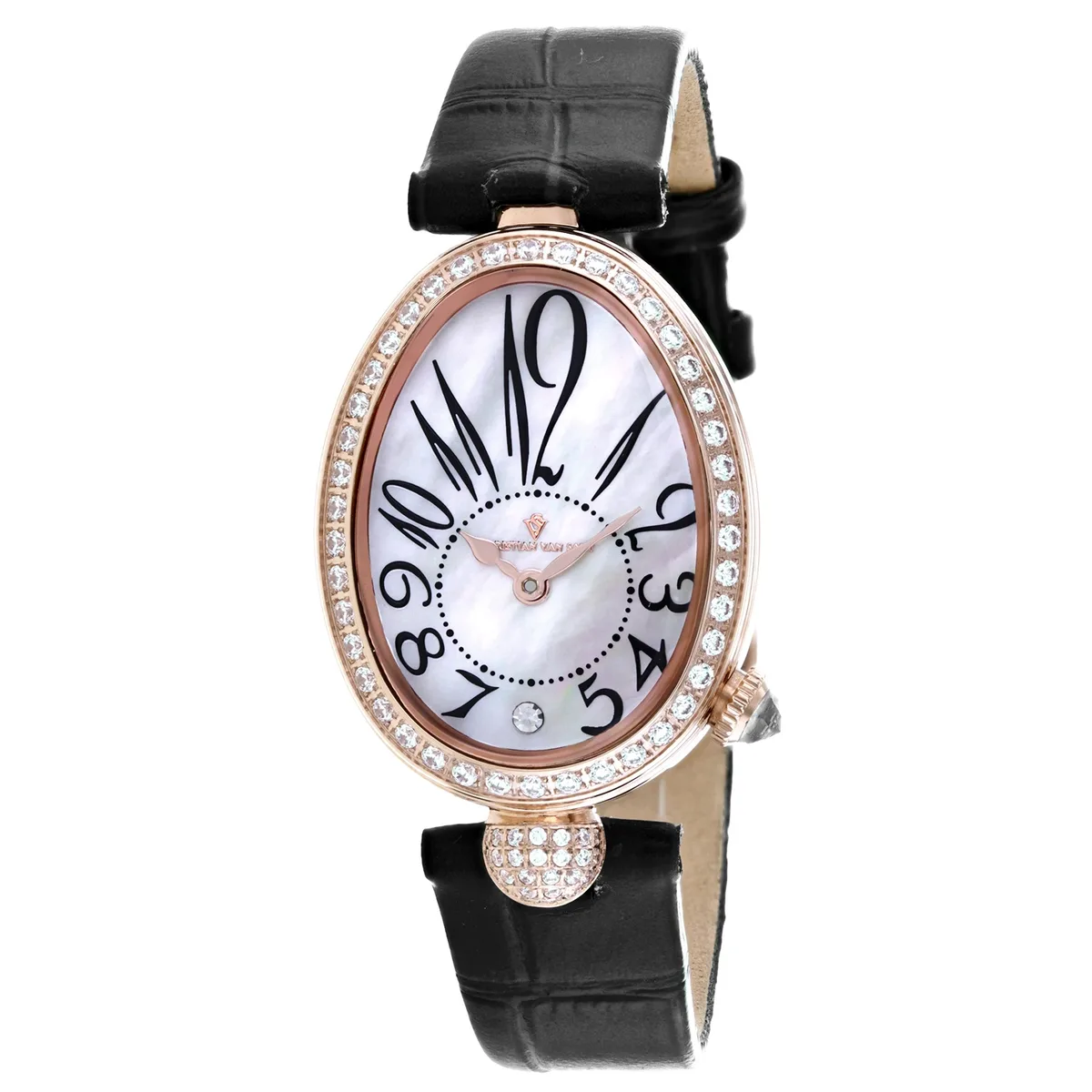 Christian Van Sant Florentine watch, white mother-of-pearl dial, stainless steel case, leather strap