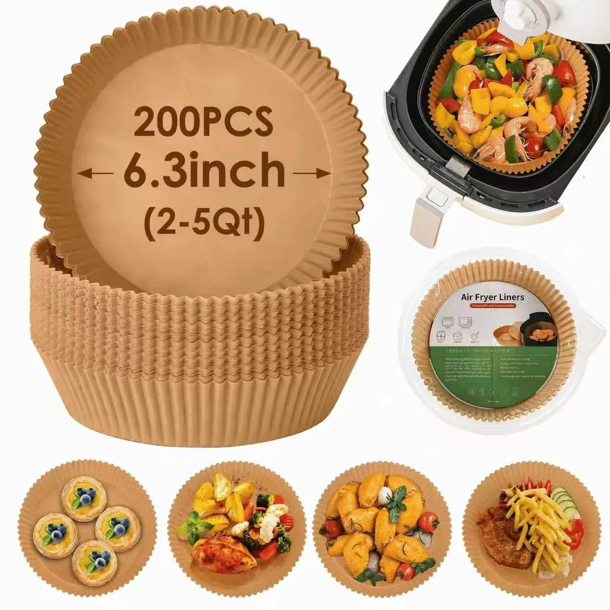  200pcs Air Fryer Disposable Paper Liners 6.3 Inch — product photo