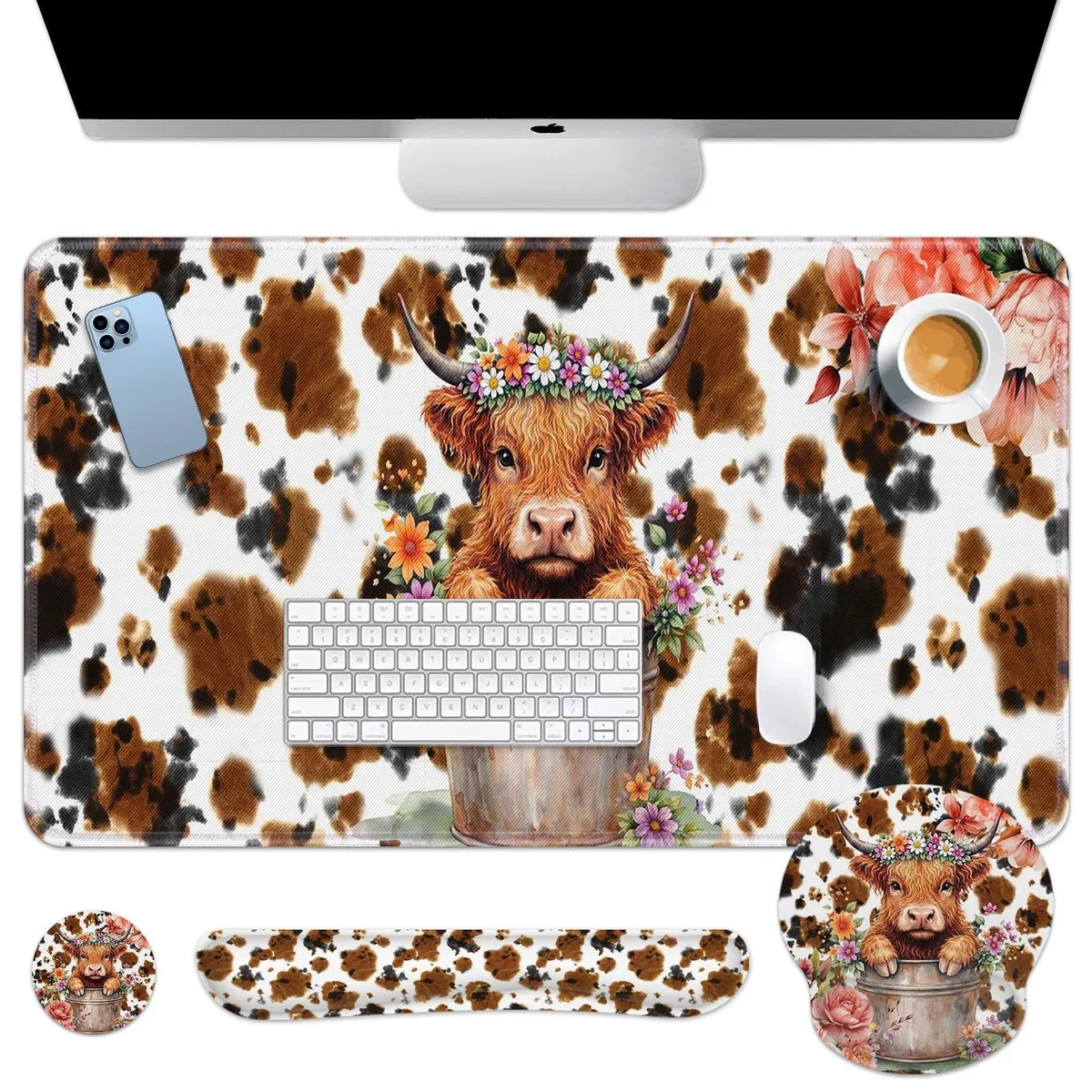  Arttown ZYT2502050004-SDTZ 4-in-1 desk mat set Highland Cow — product photo