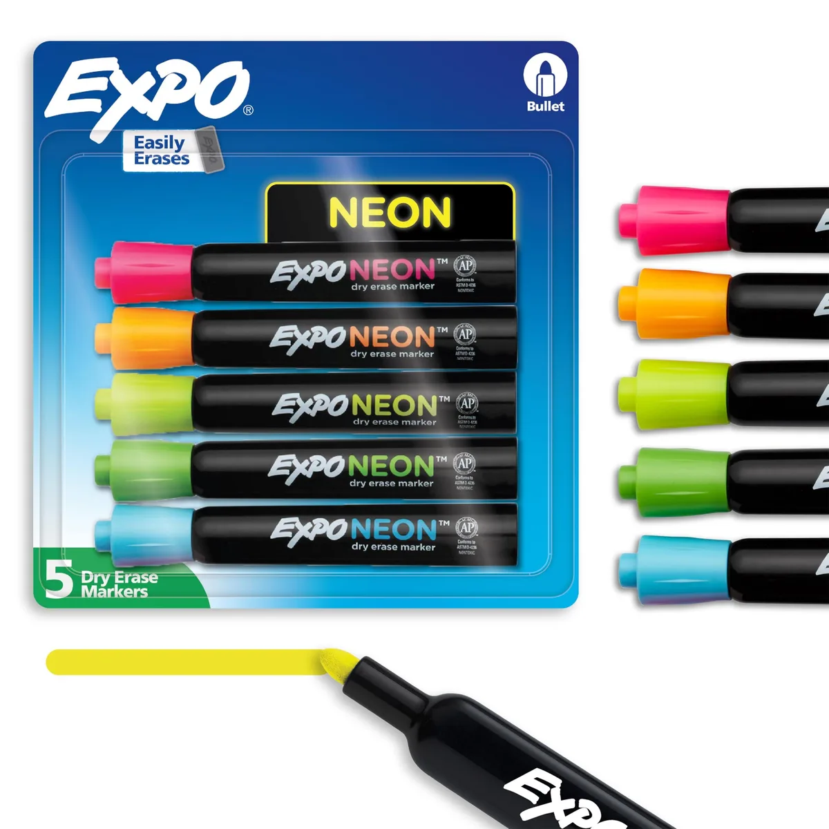  Neon Dry Erase Markers Assorted Bullet Tip 5 Count — product photo