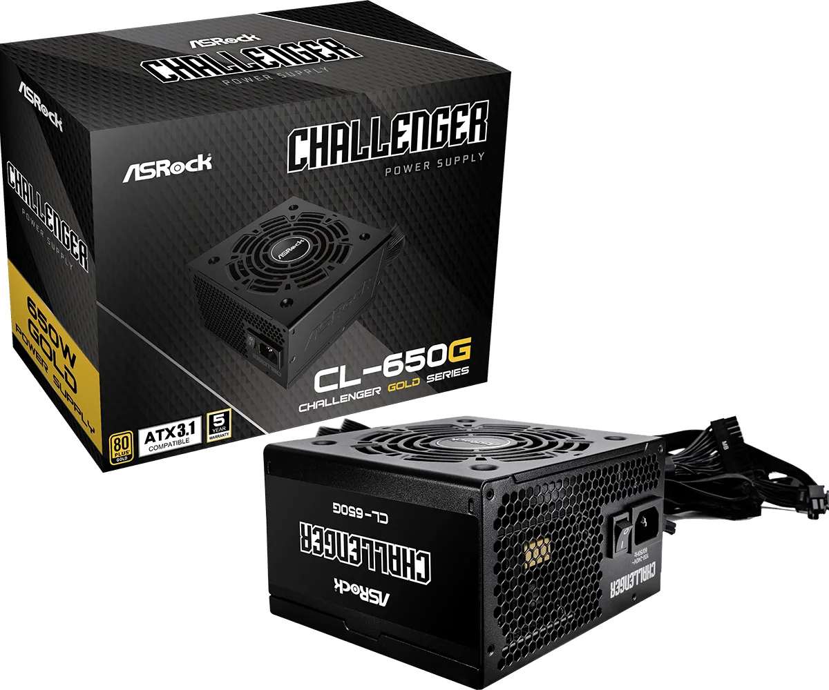 ASRock ASRock CL-650G 650 W power supply, ATX 3.1, 80 PLUS Gold, non-modular, 150 mm — product photo