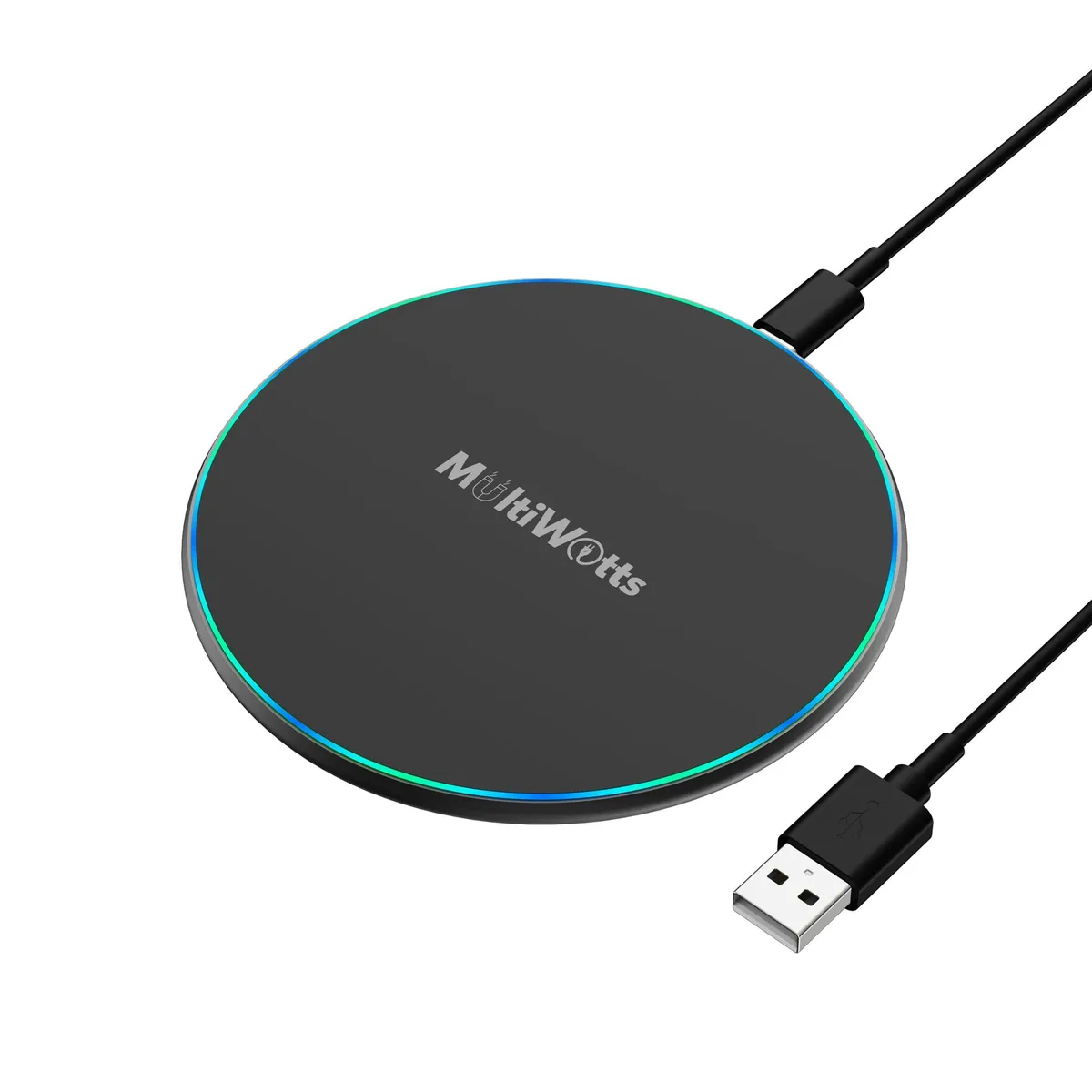 Circular wireless charging pad with LED ring and non-slip surface