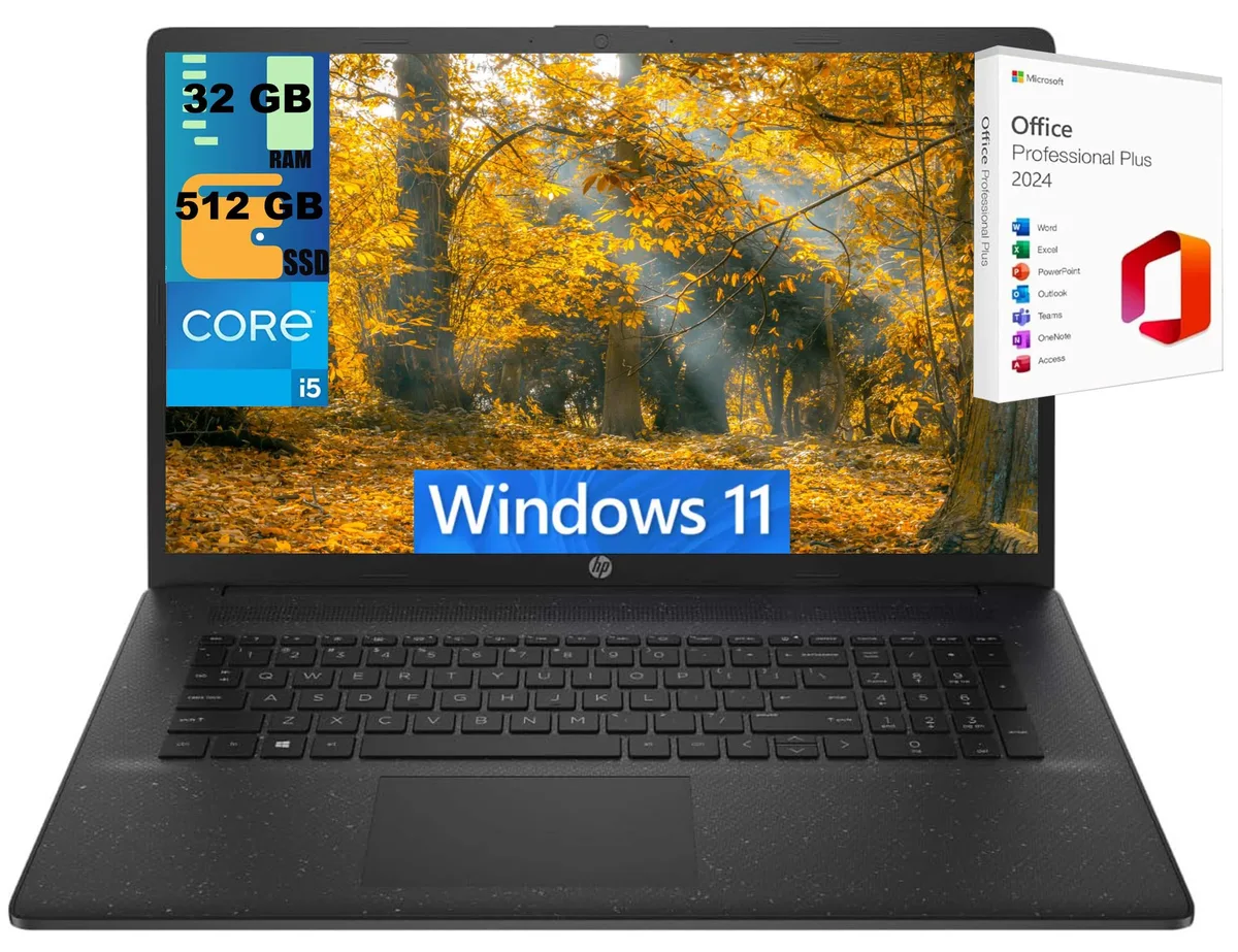 HP HP 17 laptop, Core i5-1334U 10-core, 32GB DDR4, 512GB PCIe SSD, 17.3" HD+ 1600x900, Windows 11 — product photo