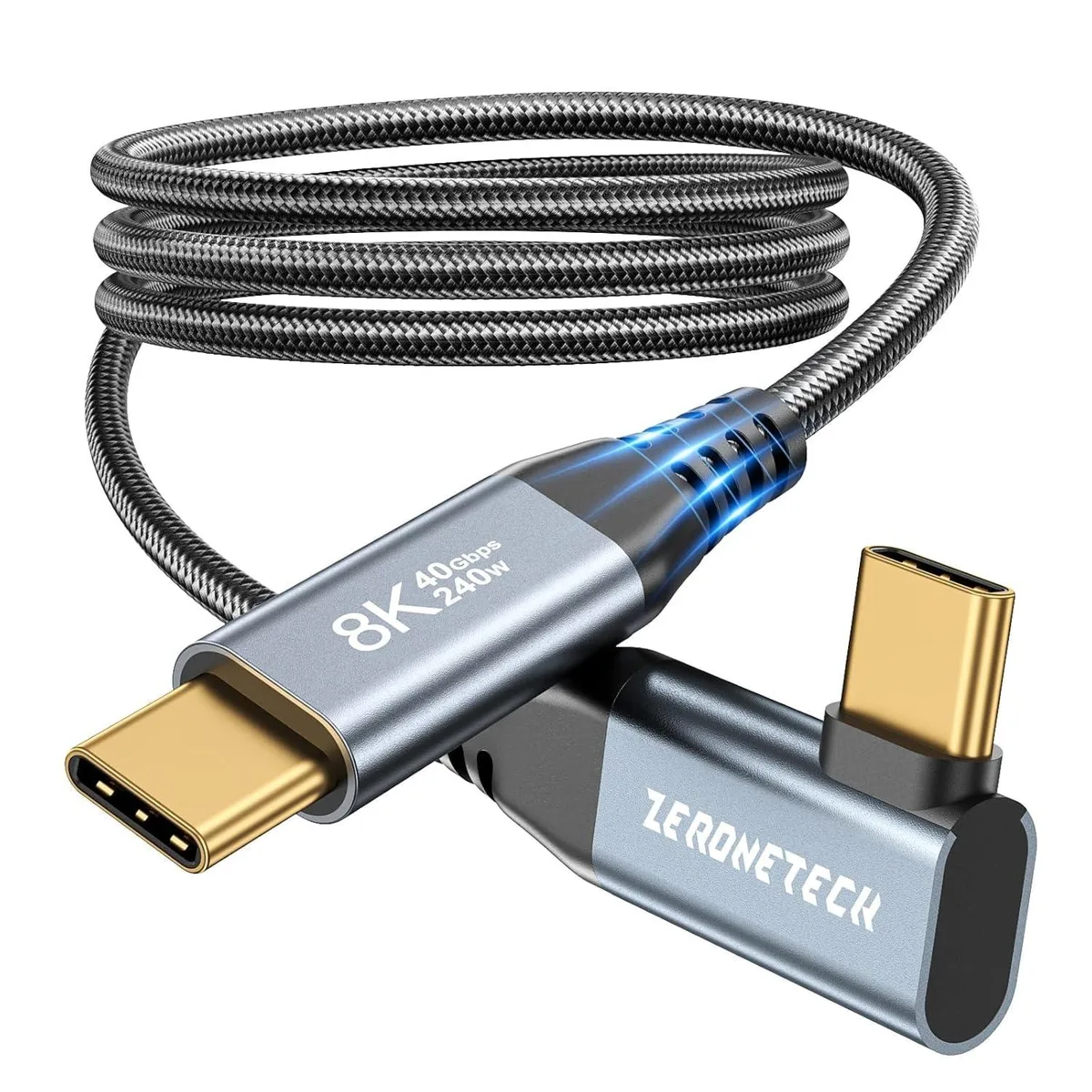  ZeroneTeck USB4 Thunderbolt Cable 40Gbps 8K@60Hz Right Angle 1.5m — product photo