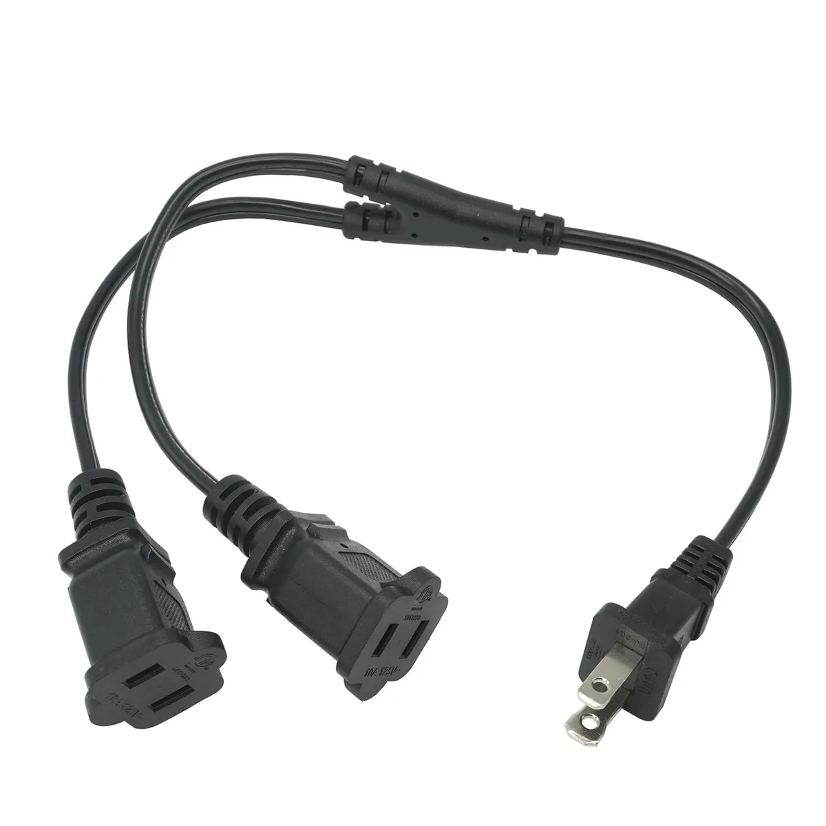 Sun 2 Prong 1 to 2 Power Splitter Cord 1.5 ft 18AWG 10A 125V Black — product photo