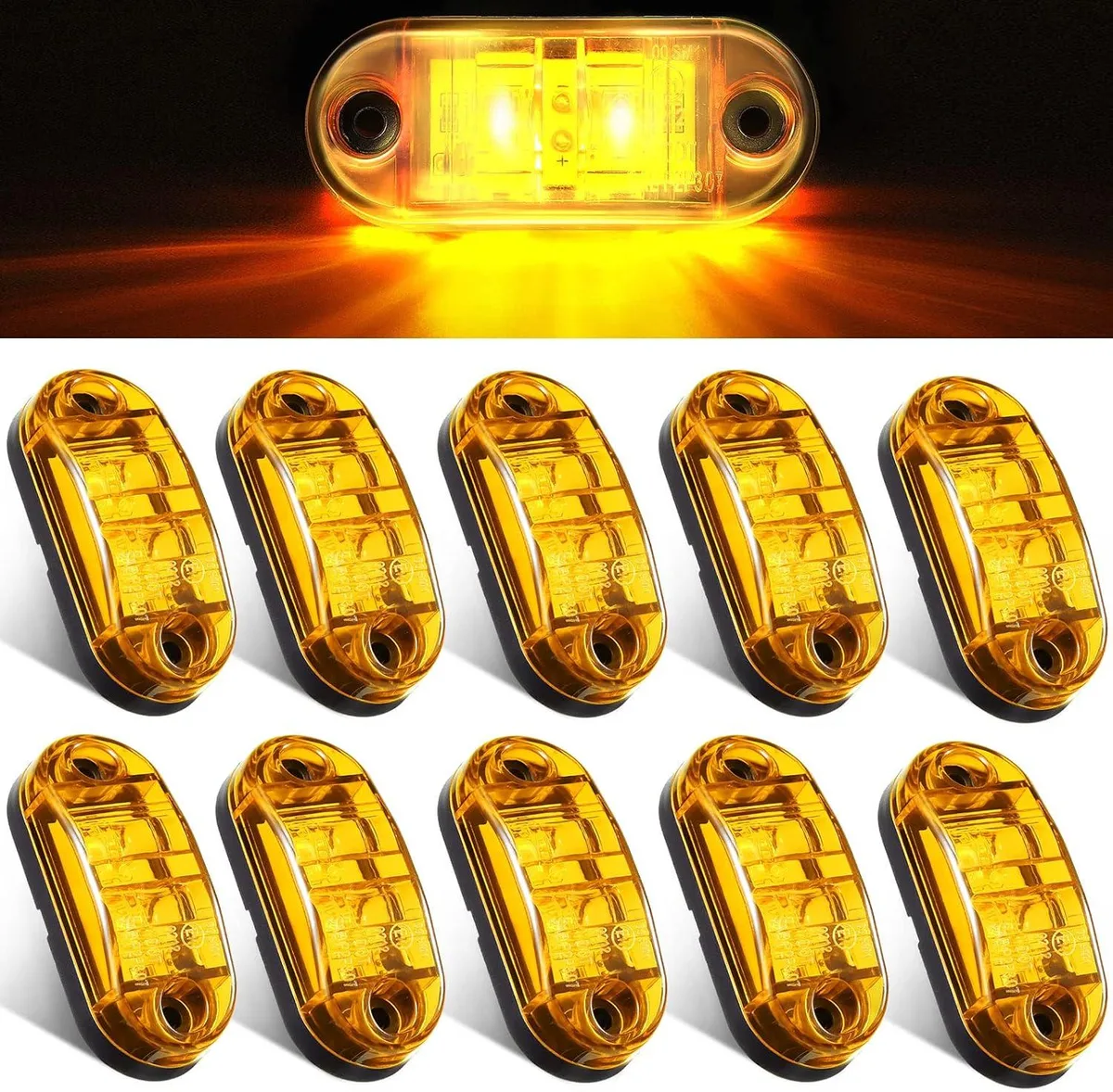BFKK BFKK 10 Pcs LED Trailer Side Marker Lights 2 Diode Oval 2.5in Amber RV Lighting — product photo