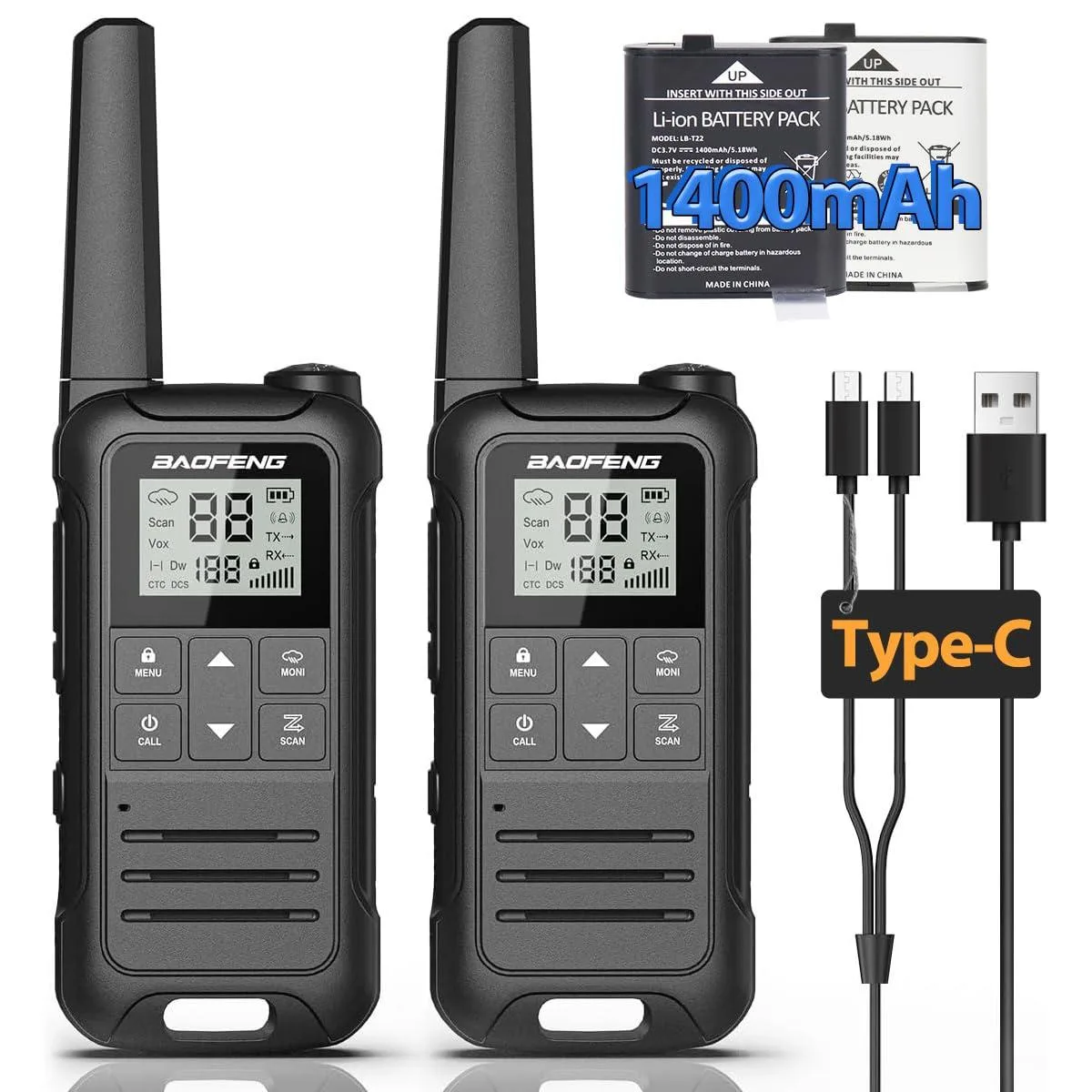  Baofeng F22 FRS Radio 2-Pack 1400mAh Type-C — product photo