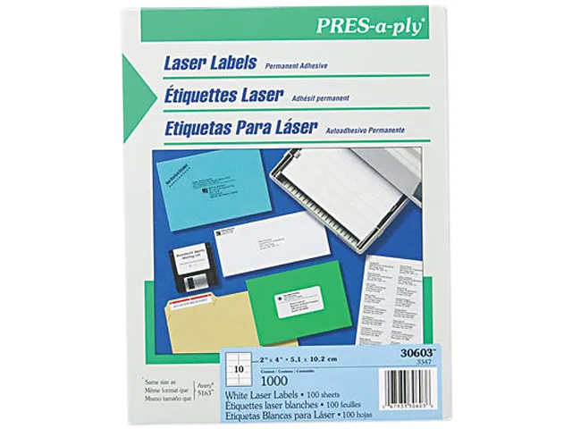 Avery Avery 30603 Pres-A-Ply Laser Address Labels, White, 1000/Box — zdjęcie produktu