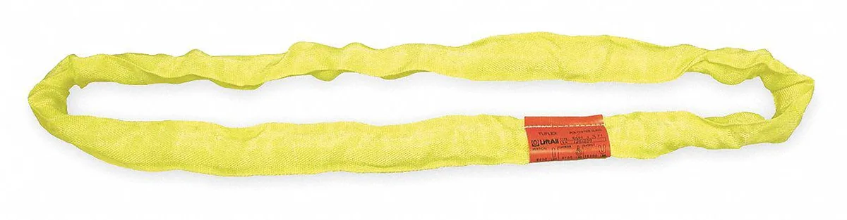 Yellow polyester endless round sling, 4 ft length, 1 1/8 in body diameter