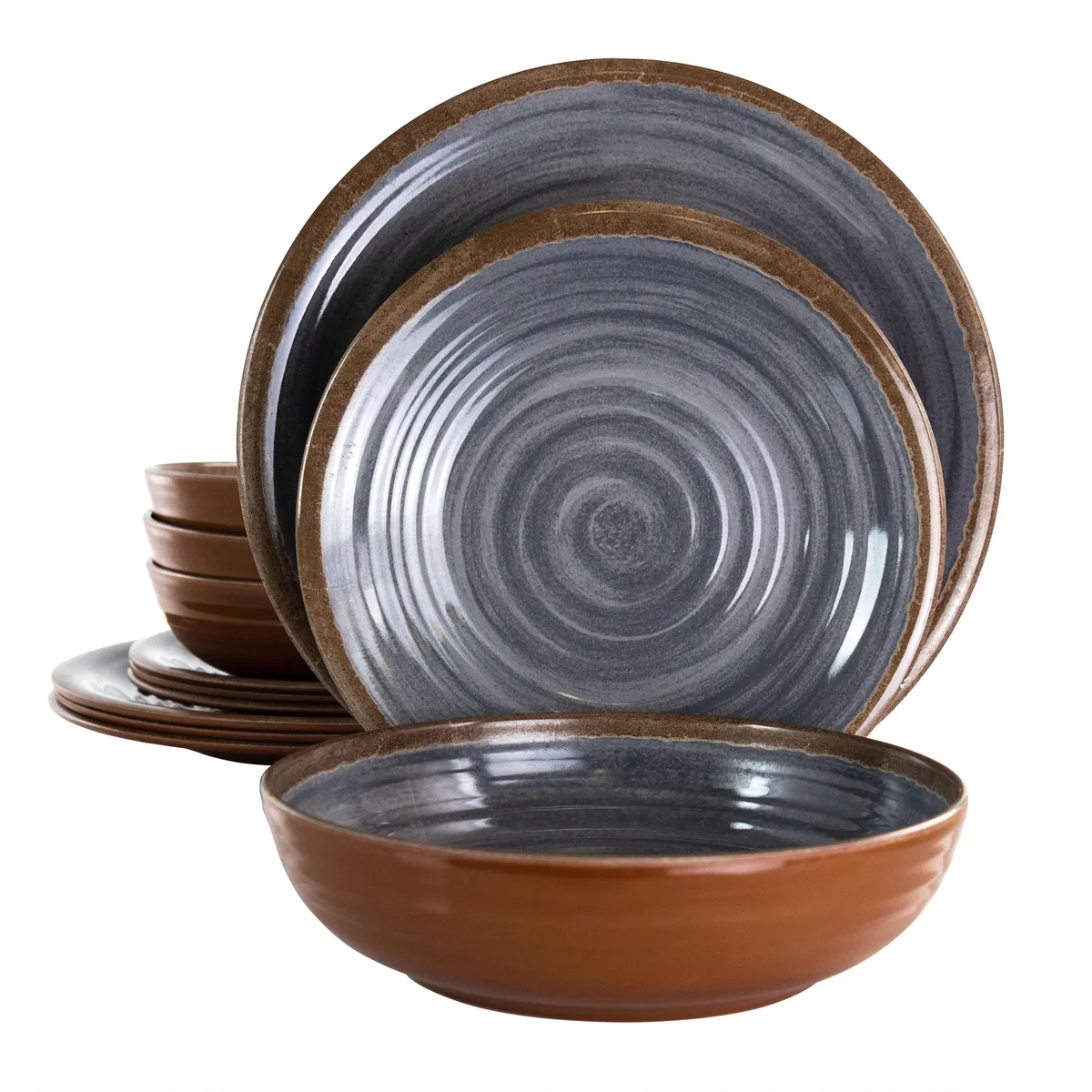 Elama Elama Stone Oak 12 Piece Melamine Dinnerware Set Black — product photo