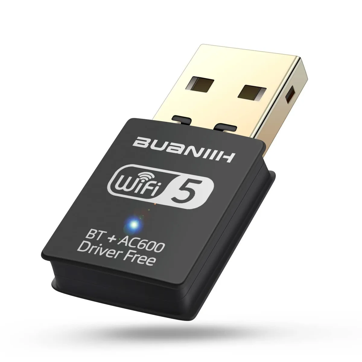  BUANIIH 600Mbps dual-band USB WiFi adapter with Bluetooth, black — product photo