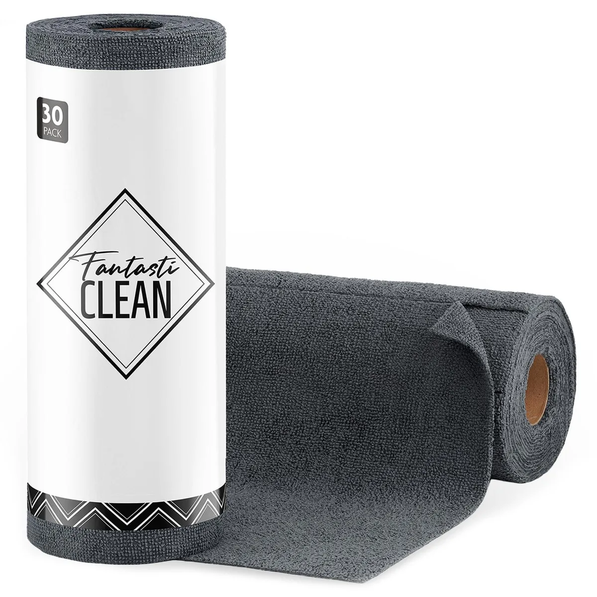 Roll of thirty dim-gray microfiber cloths, 12 by 12 inches, tear-away sheets