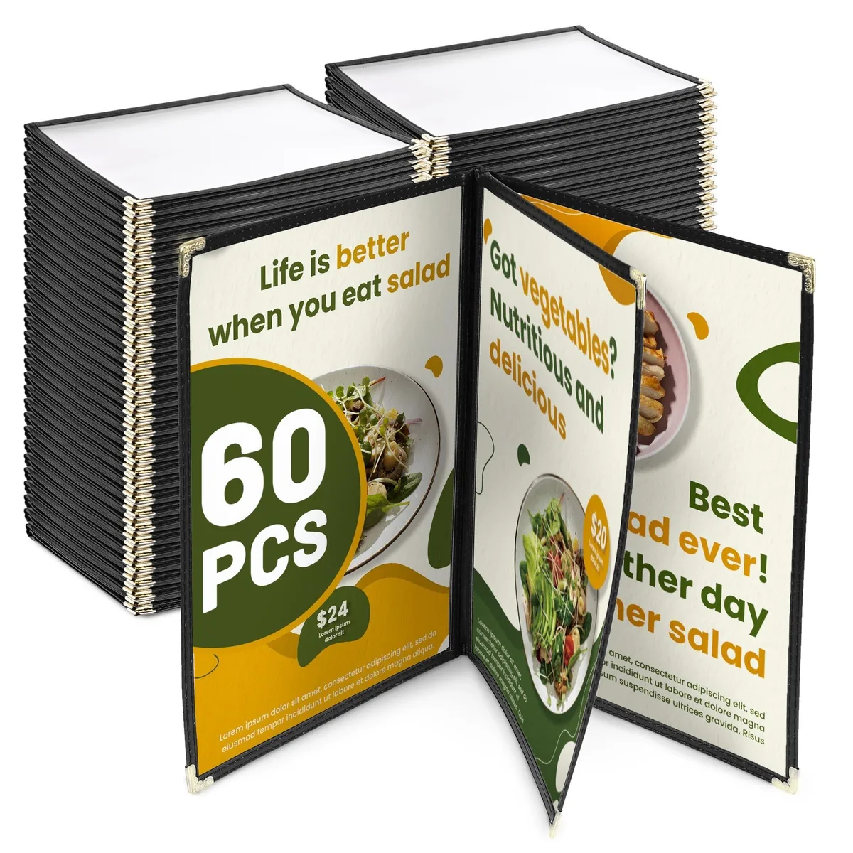 Yescom USA, Inc. Yescom USA, Inc. WeChef 60 Pack Menu Covers 11 x 8.5 inch Book Style 3 Pages 6 Views — product photo