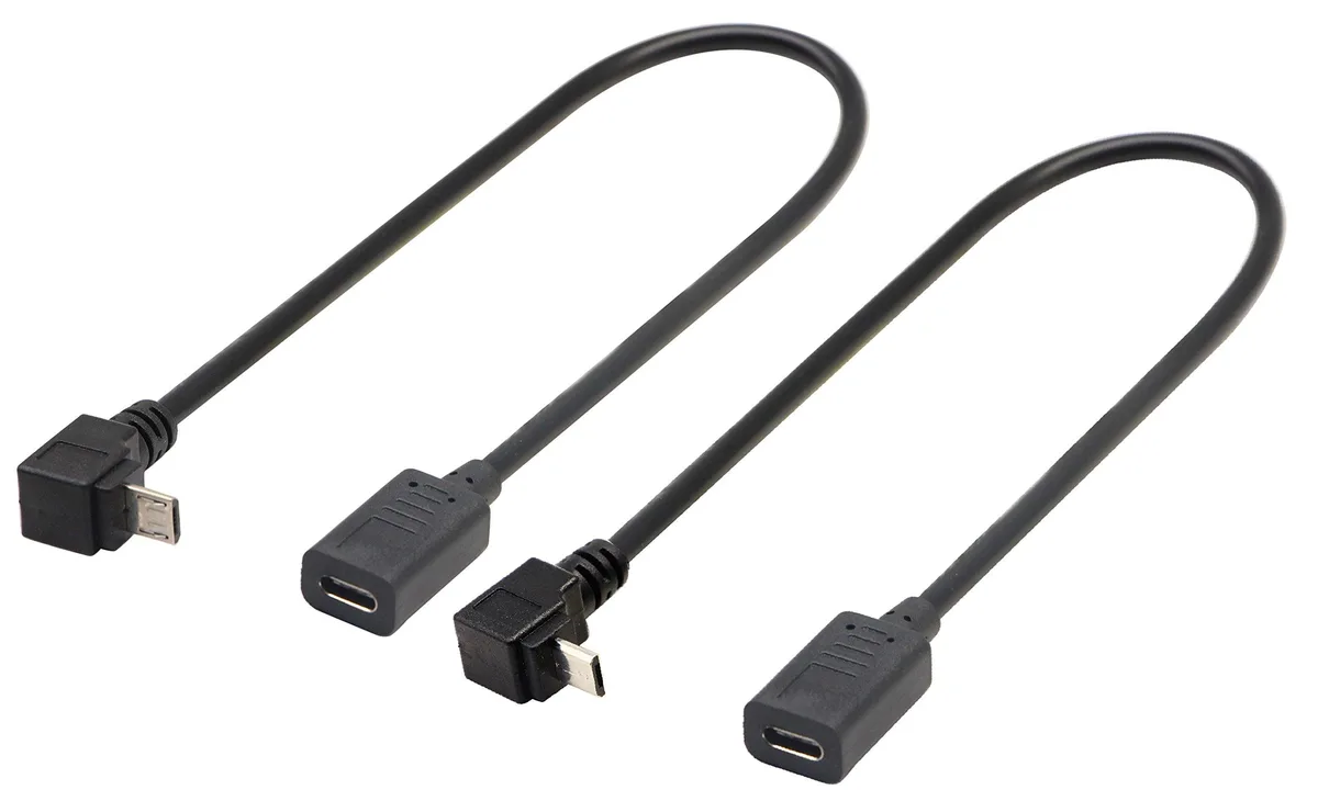 Vszerda Vszerda Micro USB to USB-C Extender Cable 2-Pack 30cm 90° Up &amp; Down 480Mbps — product photo