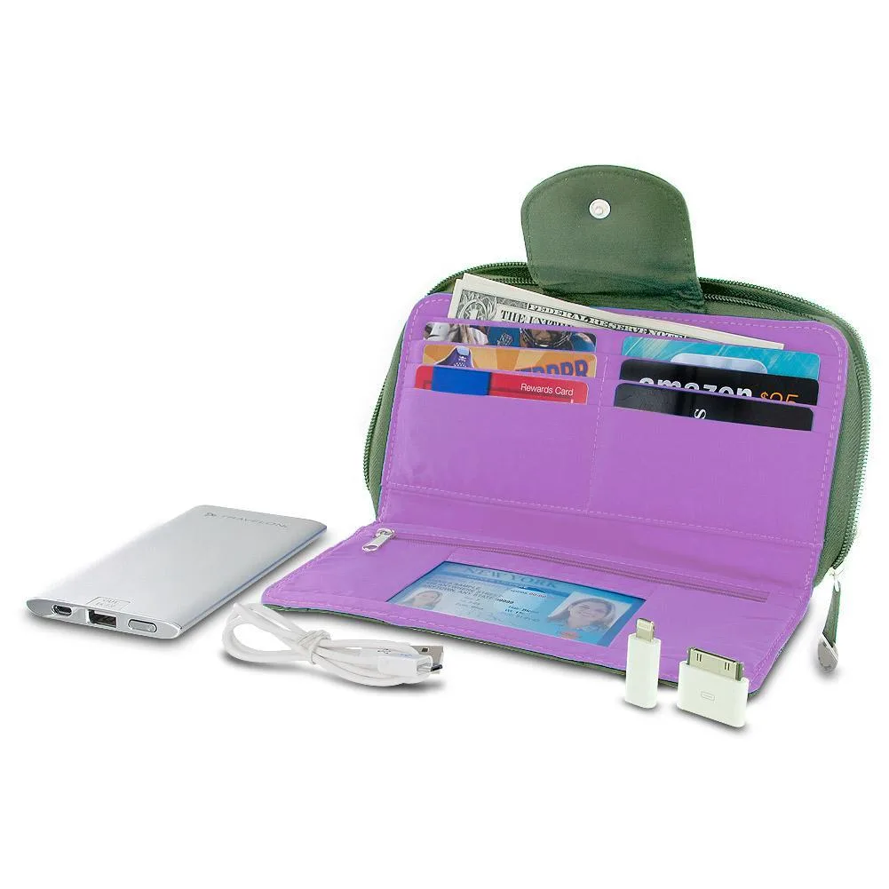 Travelon Travelon RFID Blocking Clutch Wallet 5000mAh Power Bank Olive — product photo