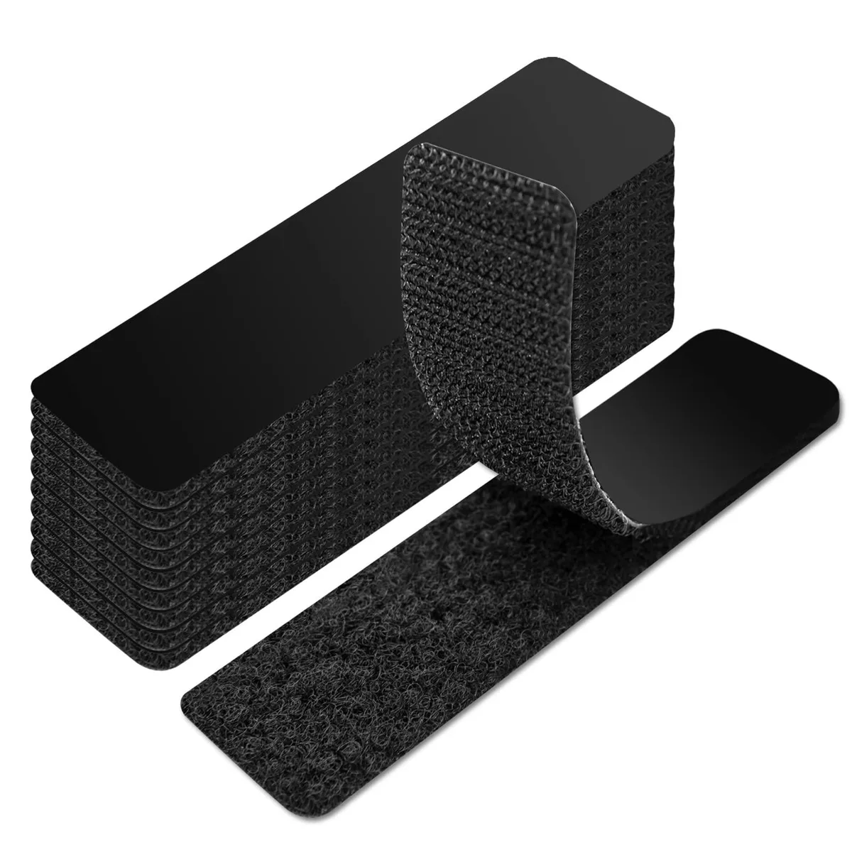 Sixteen pairs of black nylon hook-and-loop strips with adhesive backing, each one inch by four inches
