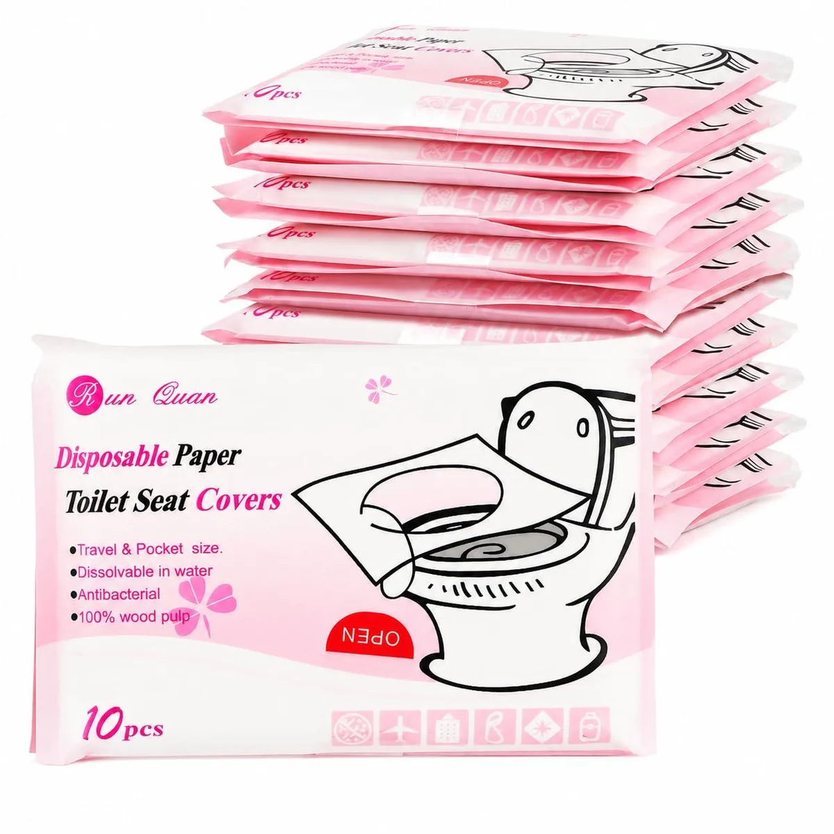 Stack of 100 individually wrapped XL disposable toilet seat covers