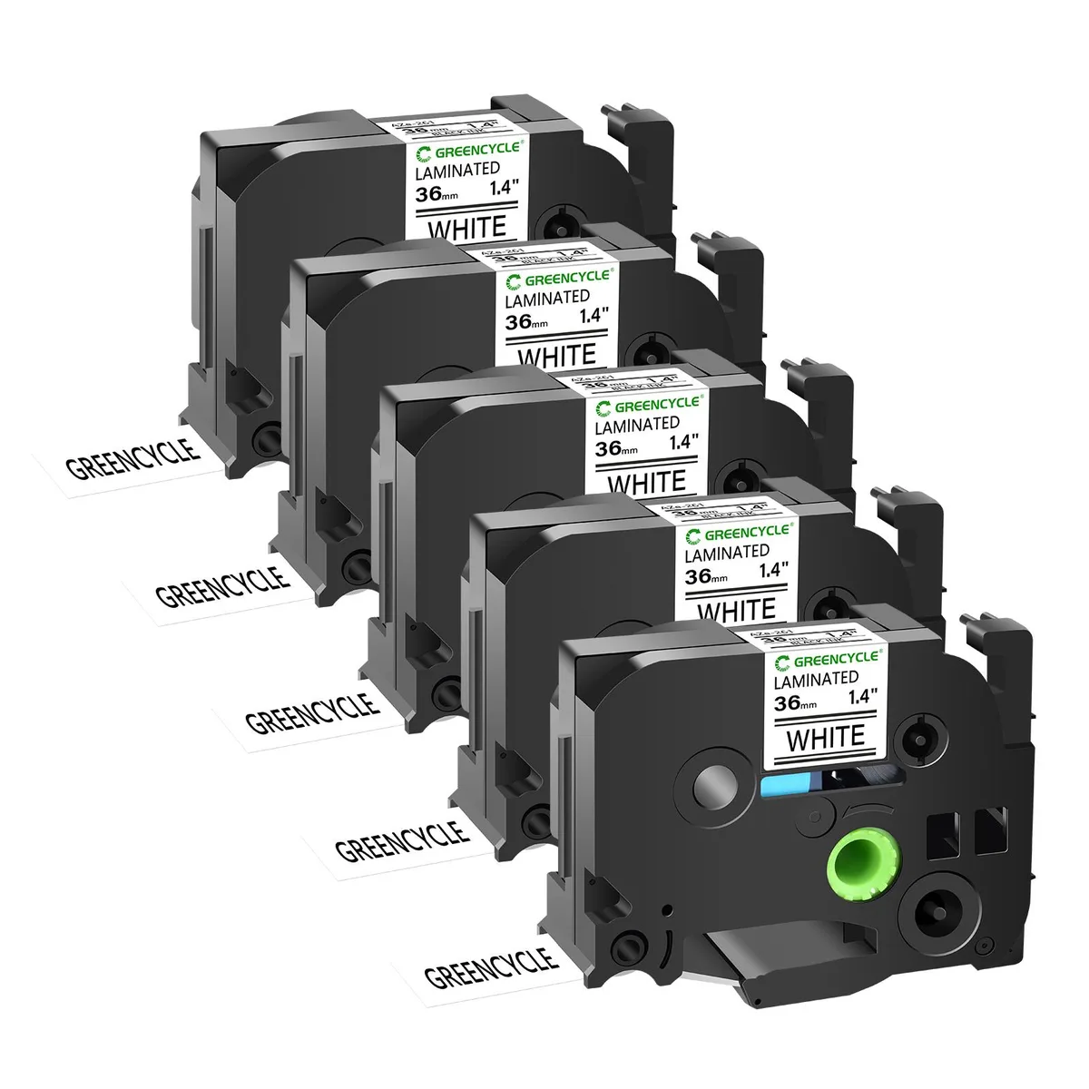 GREENCYCLE GREENCYCLE TZe-261 36mm 1.4" Black on White Laminated Tape 5 Pack — product photo