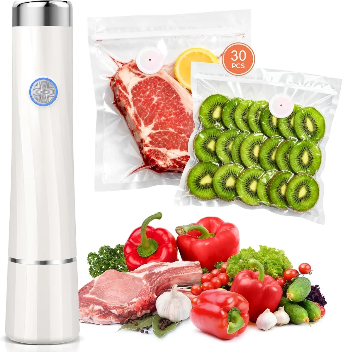  Kayiant Compact Handheld Vacuum Sealer White with 30 Bags — product photo