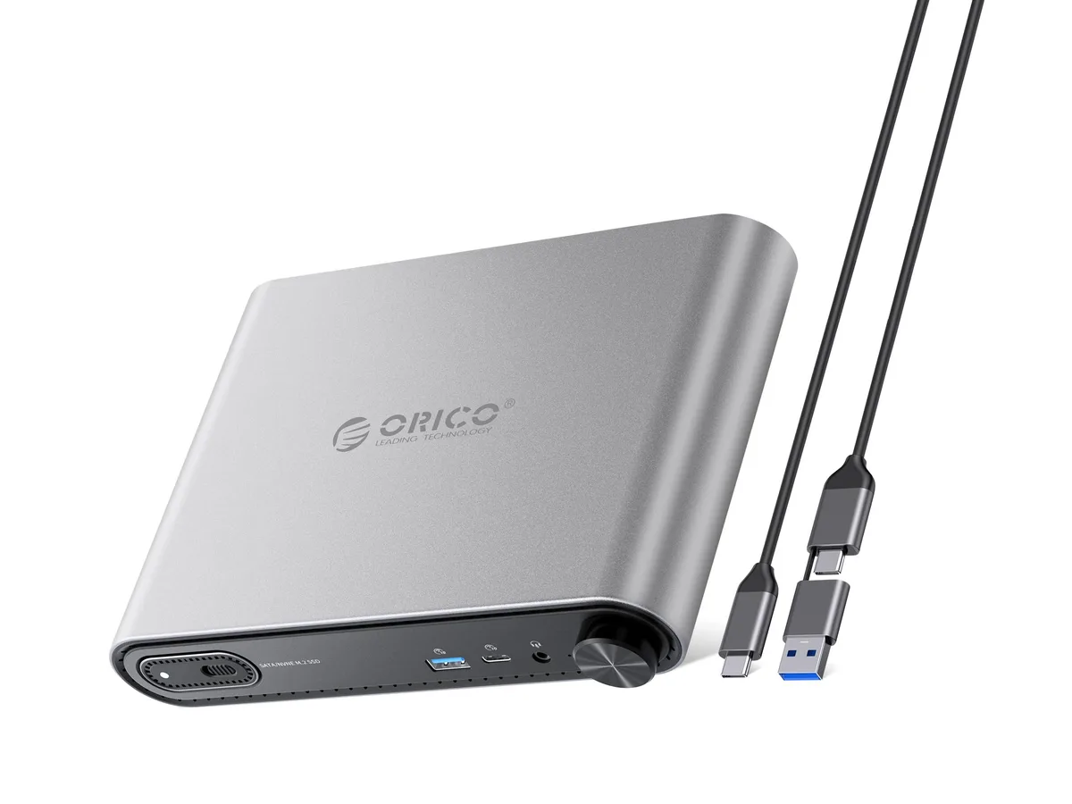 Orico Orico PTM1 10Gbps docking station with M.2 enclosure, 10 ports, audio knob, HDMI 4K60Hz, RJ45, PD — product photo