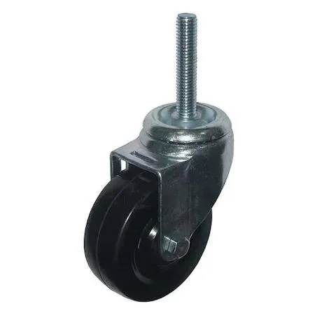Black rubber swivel stem caster with zinc-plated steel frame