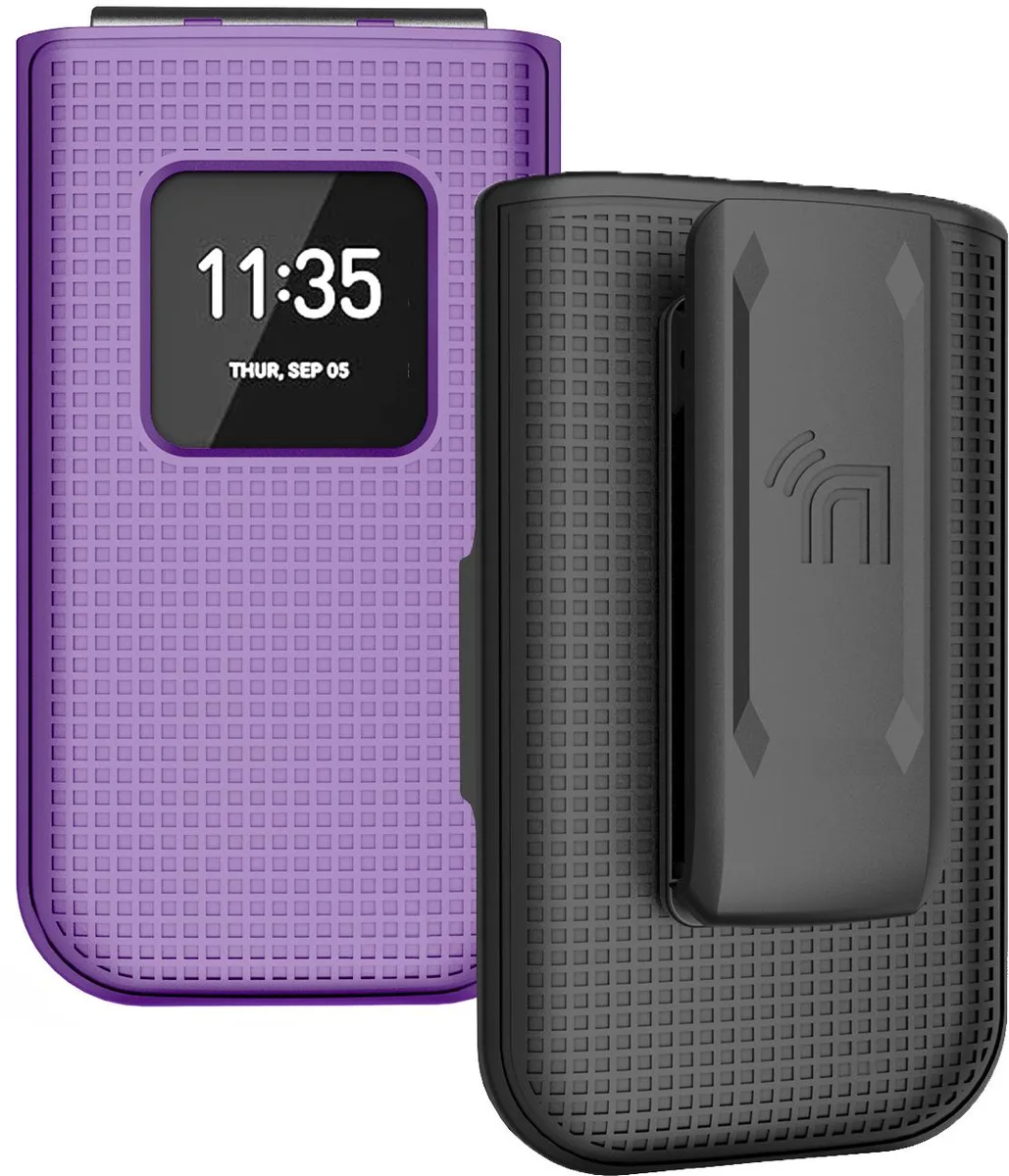 Nakedcellphone Nakedcellphone Grid Case + Belt Clip Holster Combo Purple for Nokia 2720 V Flip Phone — product photo