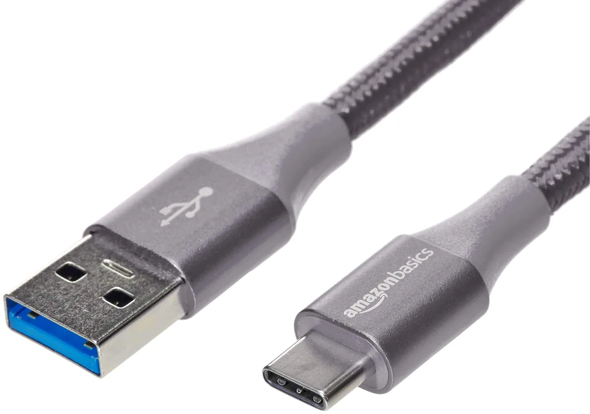 Dark grey braided USB-C to USB-A cable, 6 ft length