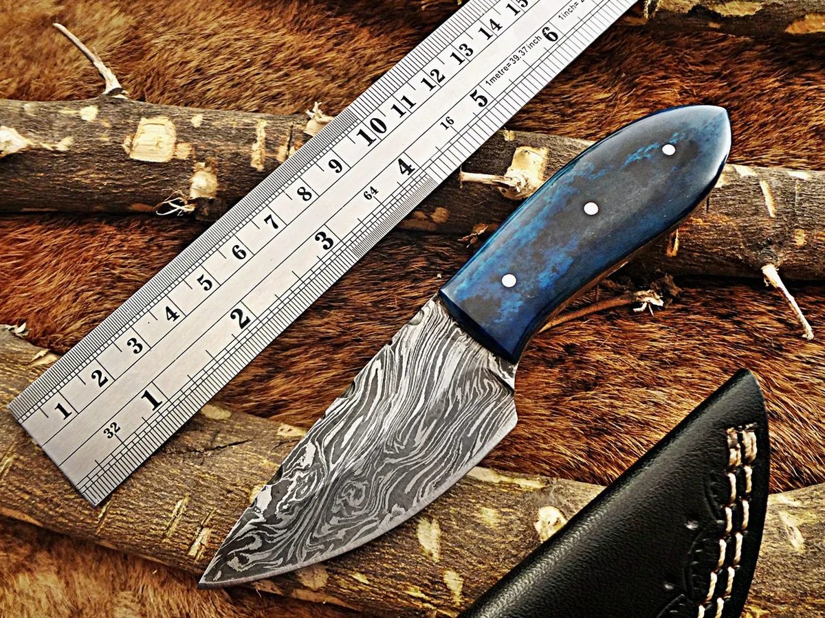 Damascus Depot Damascus Depot 6.5" Full Tang Drop Point Knife Blue Bone Scale — product photo