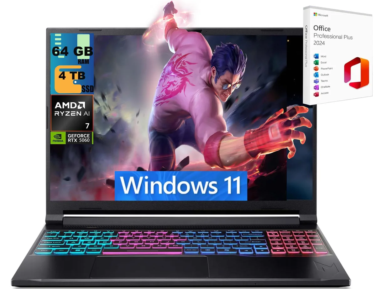 Acer America Acer Nitro V 16 gaming laptop Ryzen AI 7 350 RTX 5060 64GB 4TB 16 180Hz — product photo