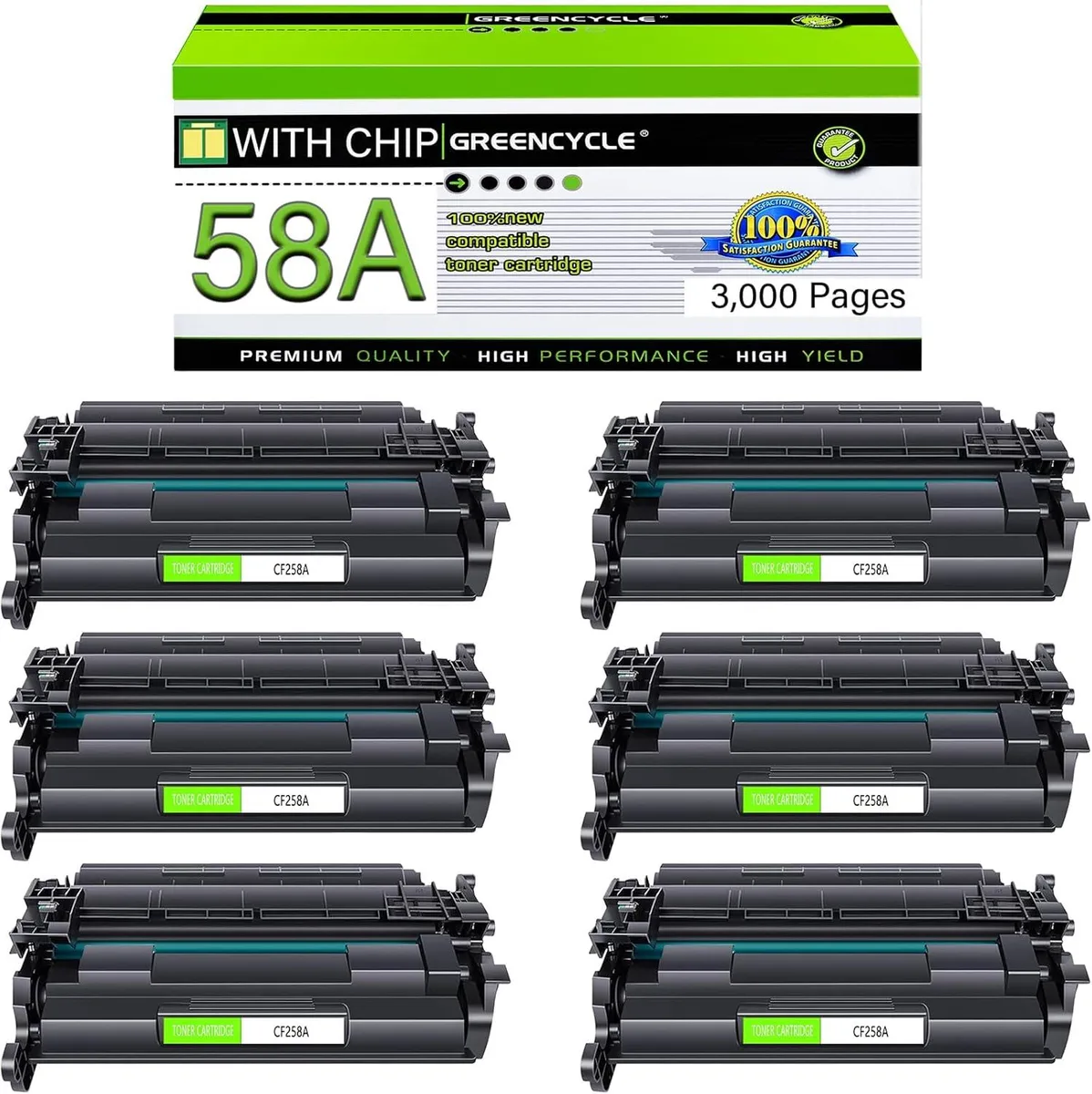 GREENCYCLE GREENCYCLE CF258A Black Toner Cartridge 6 Pack 3000 Pages — product photo