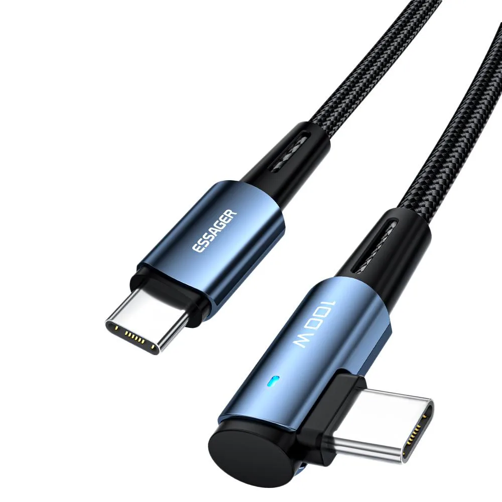 ESTONE ESTONE Essager CGL USB-C Cable 90° 100W 5A 480Mbps Blue 2-Pack 6.6ft — product photo