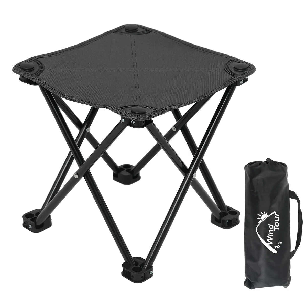 Two black folding stools with carry bag, medium size