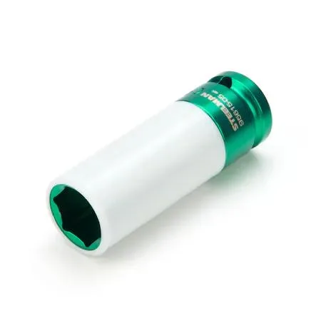 Green anodised impact socket with nylon sleeve and insert, 1/2-inch drive, 85mm long