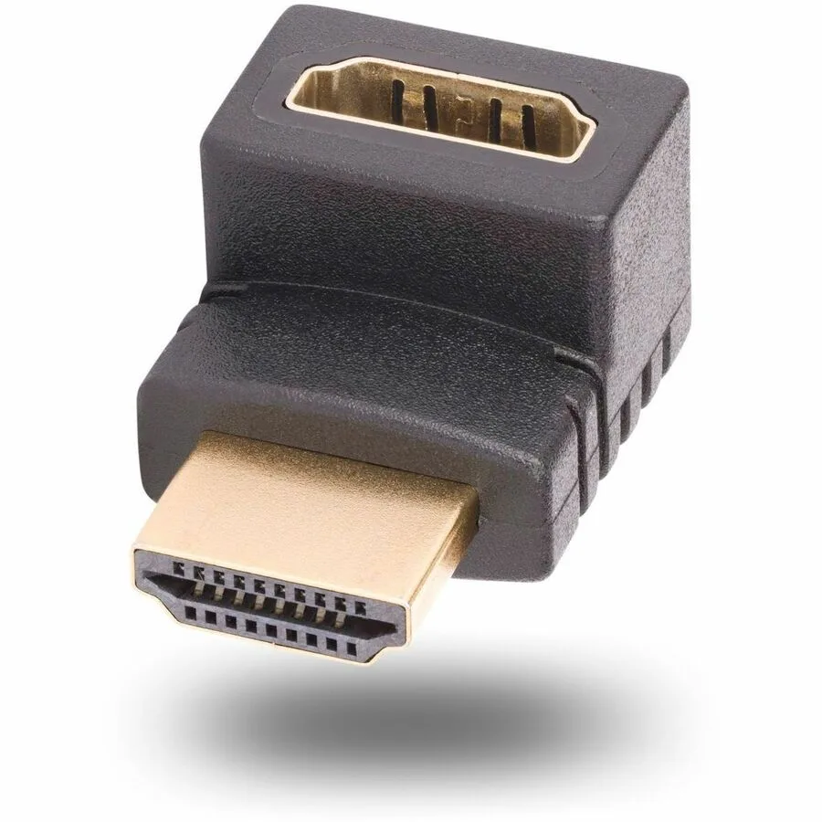 Black HDMI male-to-female 90-degree down-angle adapter