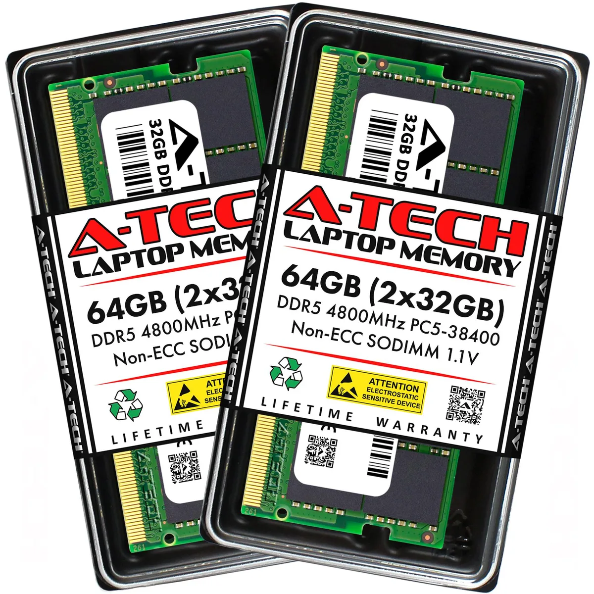 A-Tech A-Tech 64GB Kit (2 x 32GB) DDR5 4800MHz CL40 1.1V 262-Pin SODIMM Laptop RAM — product photo