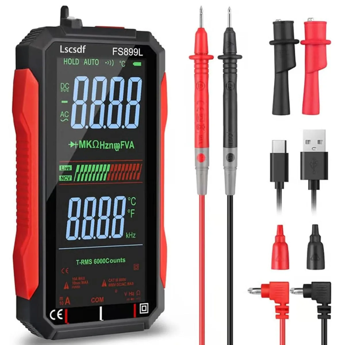 aFe Power FS899L digital multimeter with 4.8 inch color screen and protective cover