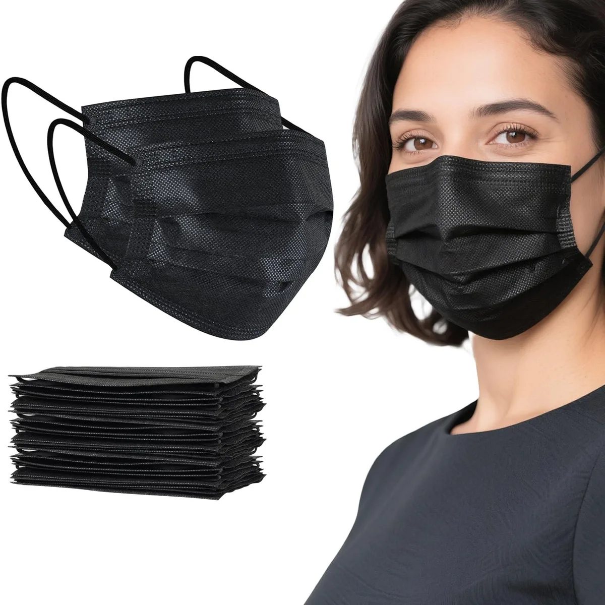  Humble Bee 100Pcs Disposable Face Masks Black 3 Ply — product photo