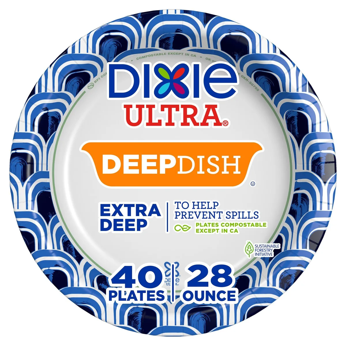 Pack of 40 deep indigo paper plates 9.6 inches round 2.999 inches deep