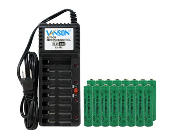 DUSLAN DUSLAN V868 8-bay AA/AAA charger with 16 AAA 400 mAh NiMH batteries — product photo