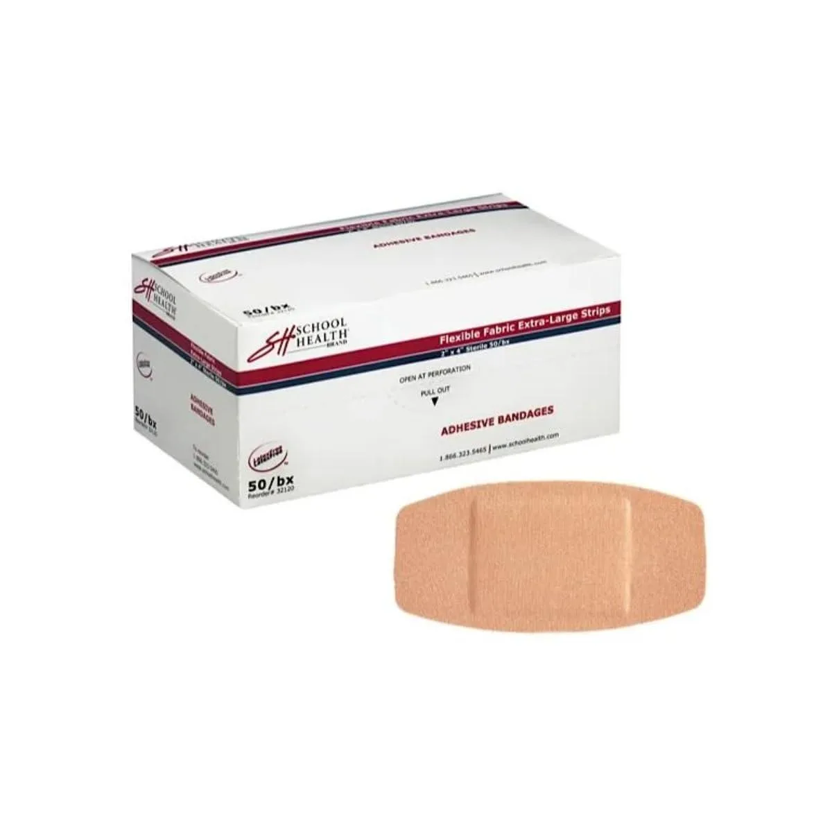  SH School Health Adhesive Fabric Bandages 2" x 4" 50 Count — product photo