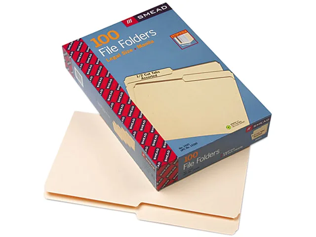 Smead Smead 15320 file folder, 1/2 cut, one-ply top tab, legal, manila, 11 pt, 100/box — product photo