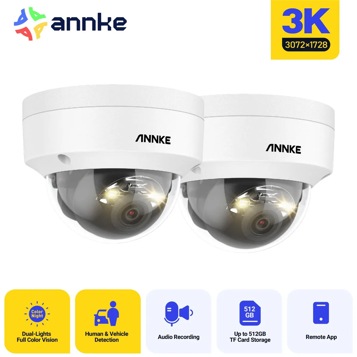 Annke Annke 3K 5MP Dome PoE Surveillance Security System 2PCS — product photo
