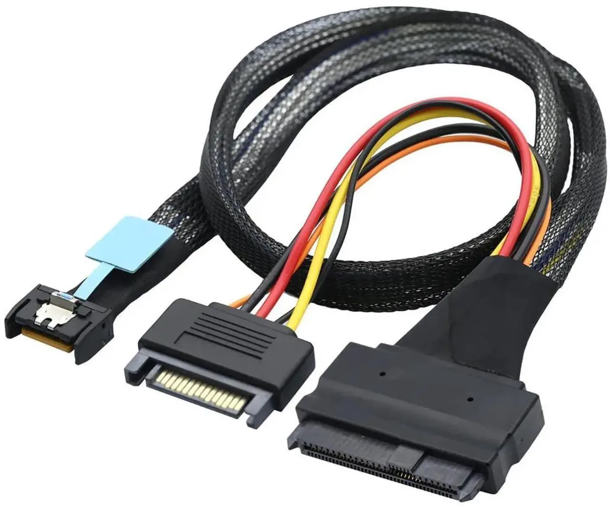 SMUGDESK SMUGDESK Gen5 MCIO SFF-8654 4i to SFF-8639 U.2 SAS Cable with 15Pin SATA Power 1m — product photo