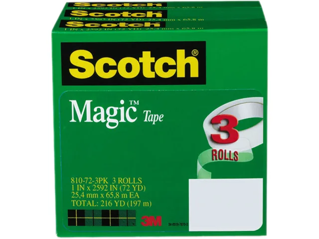 3M 3M 810-72-3PK Magic Tape, 1" x 2592", 3" Core, 3 Rolls — product photo