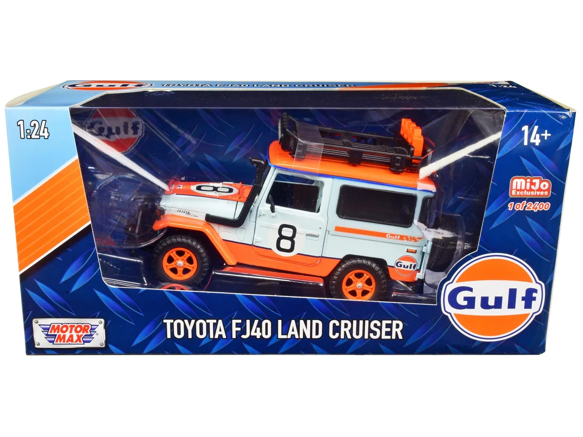 MOTORMAX MOTORMAX Toyota FJ40 Land Cruiser #8 Gulf Oil White Limited Edition 2400 pieces 1/24 Diecast Vehicle — product photo