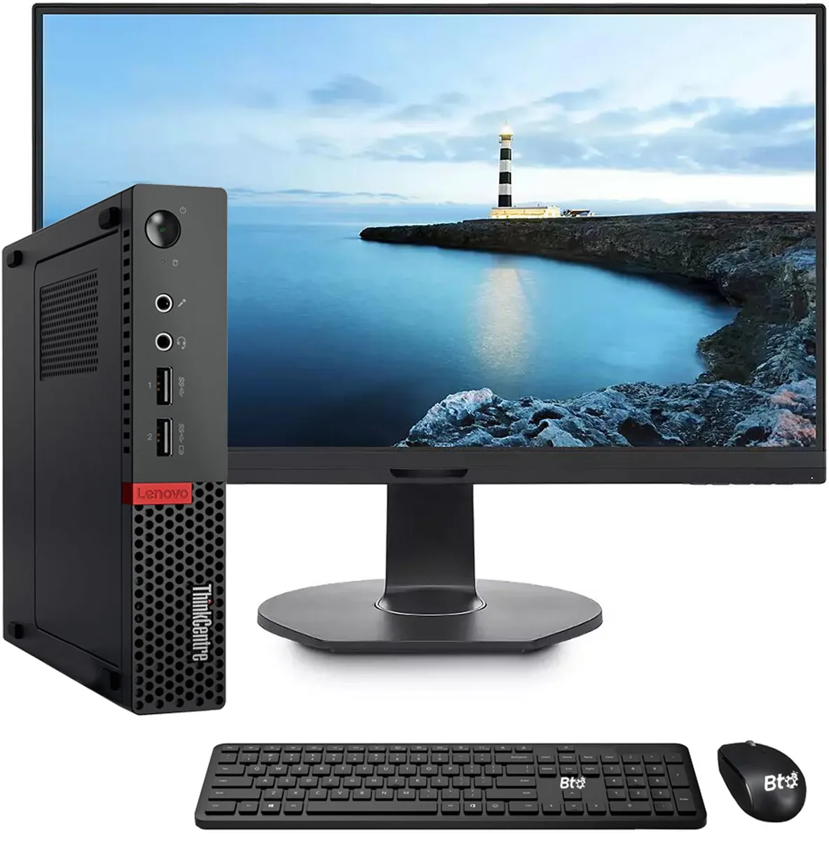 Lenovo Lenovo ThinkCentre M910Q Tiny desktop PC i5-6500T 16GB 512GB 22" monitor Win 10 Pro — product photo
