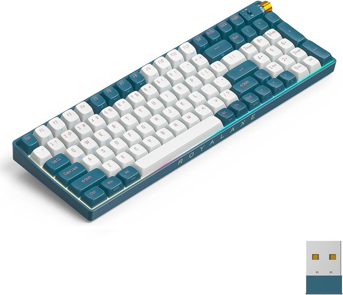 BFKK BFKK 98-Key Wireless Mechanical Gaming Keyboard Hot-Swappable Tri-Mode PBT TTC Gold Pink V2 Whale Blue — product photo