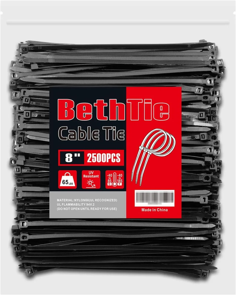 Ennovor Ennovor Black 8 Inch Self-Locking Nylon PA66 Cable Ties 2500 Pack 65 LBS — product photo