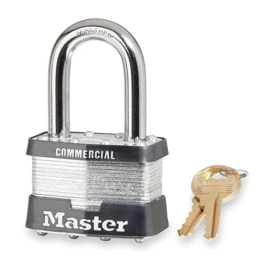 Silver rectangular steel padlock with long shackle