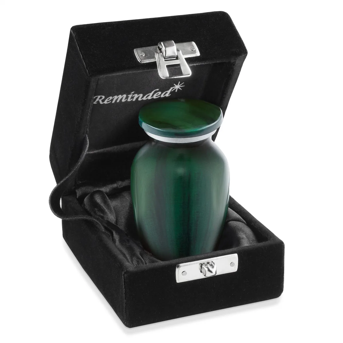 Reminded Reminded Small Cremation Memorial Urn Green Mini Keepsake with Velvet Case — product photo